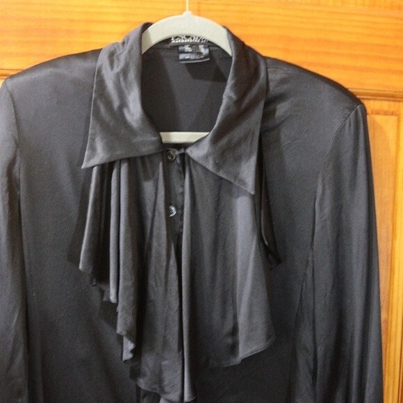 Escada vintage Black Silk Ruffle Button Down Blouse 100% Silk Germany 36 - Picture 3 of 16